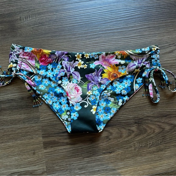 Agua Bendita Small Eda Dreamin Print Tie Side Bikini Swim Bottoms Beads NWT - Picture 3 of 9